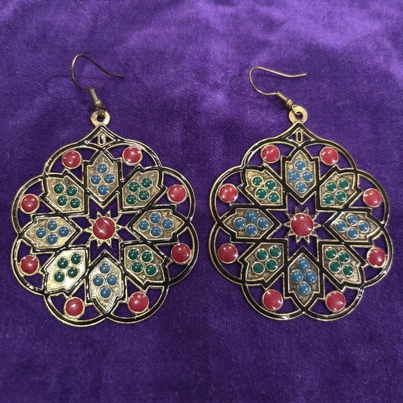 Unbranded Jewelry - Moroccan Multicolor Enamel Mandala Medallion Design Drop Earrings